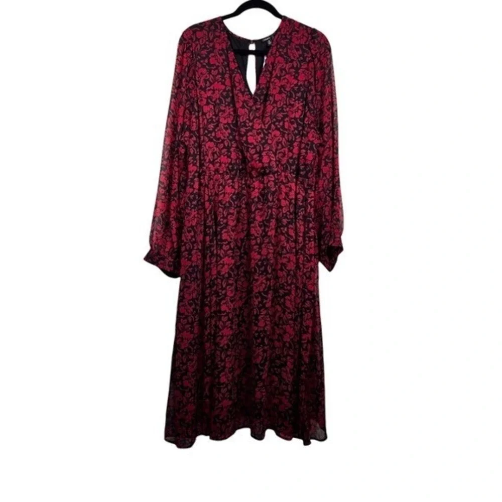 Torrid Womens Balloon Sleeve Black Red Floral Chiffon Midi Dress Size 3X NWT - Picture 5 of 7